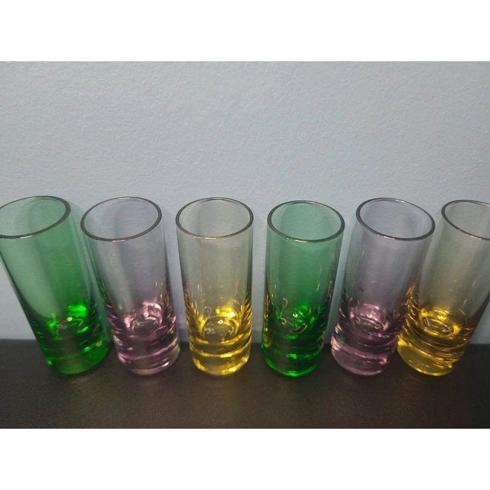6 Shot Glasses Multi-Colored Glass‎ Vodka Aperitif Liqueur Cordial 3.5